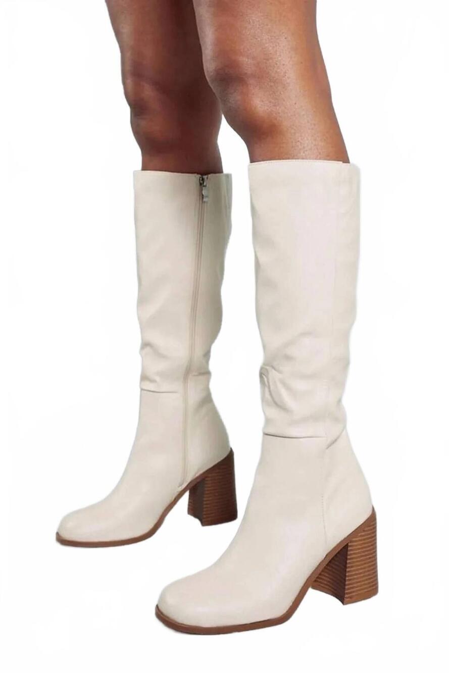 NEW NO DOUBT SHOES women's roxie knee high heeled boot in cream